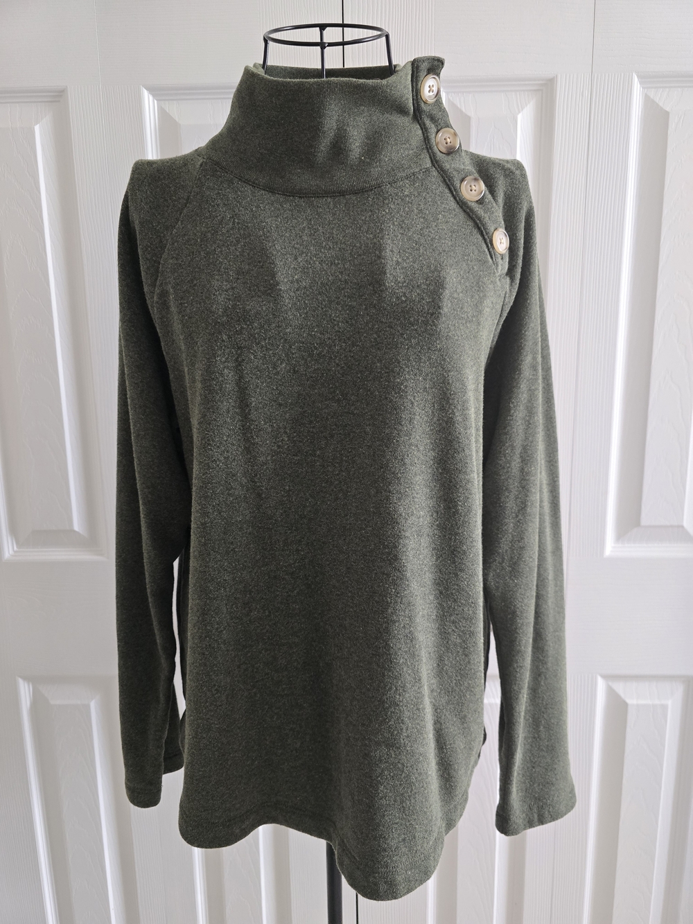 J. Crew Olive Green Button-Shoulder Turtleneck Sweater